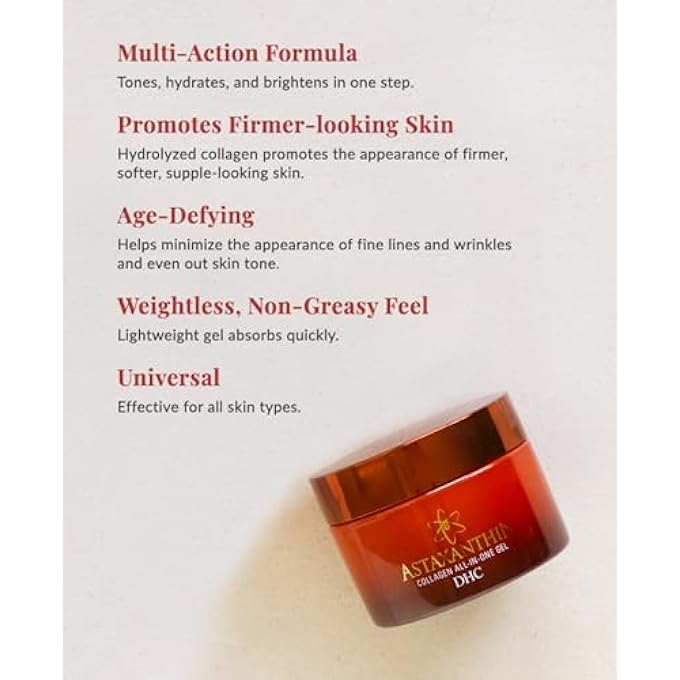 DHC ASTAXANTHIN COLLAGEN ALL-IN-ONE GEL, BRIGHTENING DAYTIME FACIAL MOISTURIZER, LIGHTWEIGHT, TONING, HYDRATING, ABSORBS QUICKLY, COLLAGEN, FRAGRANCE AND COLORANT FREE, IDEAL FOR ALL SKIN TYPES - Image 3